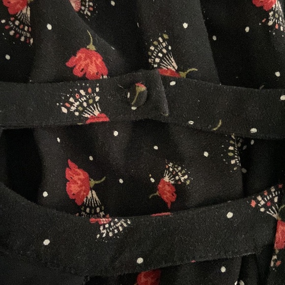 Free People Teagan Black Floral Deep V Neck Open Back Bell Sleeve Mini Dress - Picture 10 of 12